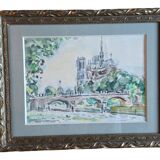 Fraye André Watercolour Notre Dame de Paris View from the Quays of the Seine XXth