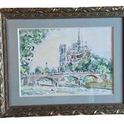 Fraye André Watercolour Notre Dame de Paris View from the Quays of the Seine XXth