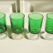 6 old luminarc foot glasses dark green h9,2 cm
