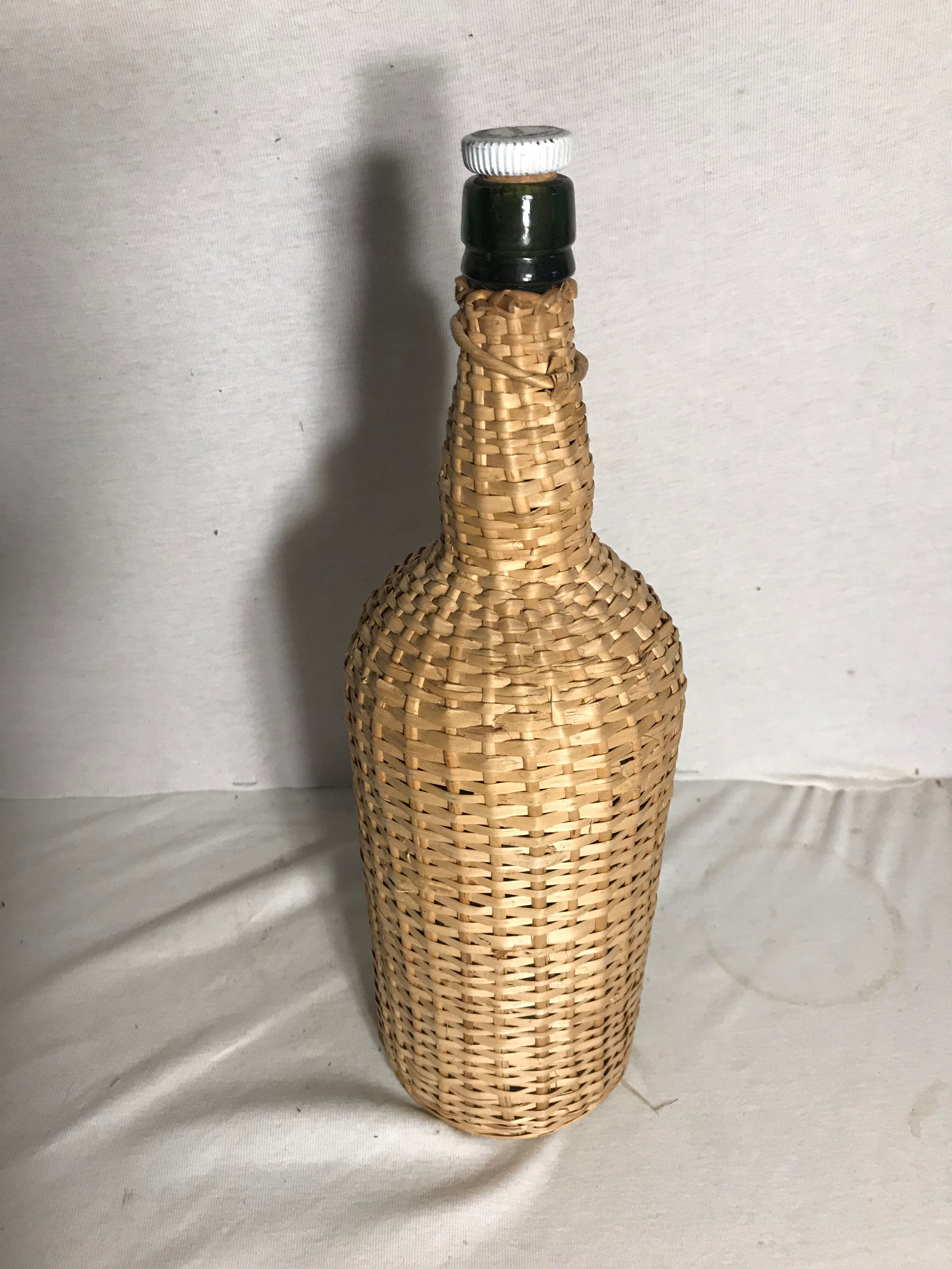 Demijohn bottle old woven wicker rattan + cove bottle vintage