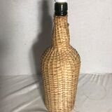 Bonbonne ancienne rotin osier tressé + anse bouteille vintage