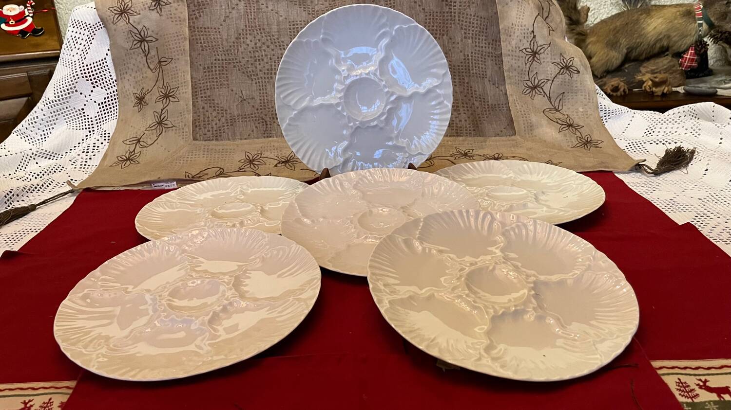 Set of 6 vintage oyster plates