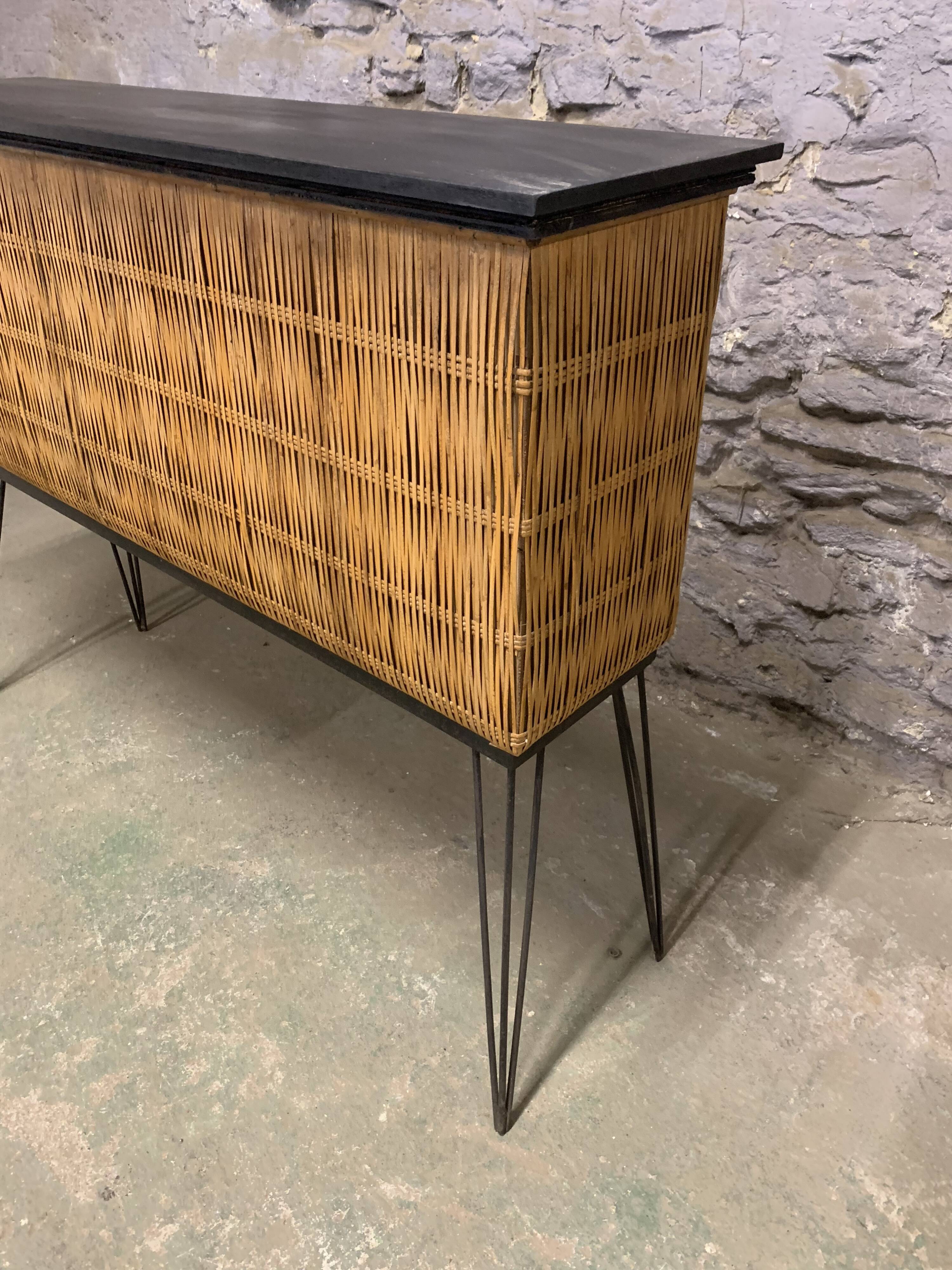 Vintage rattan and metal bar 1960