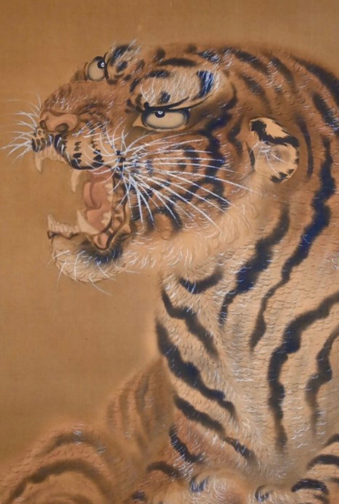 Roaring tiger - Ink - Japan - signed Tessen and dated 1937