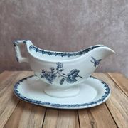 Saucière ancienne Sarreguemines forme Bambou – décor bleu non répertorié – terre de fer