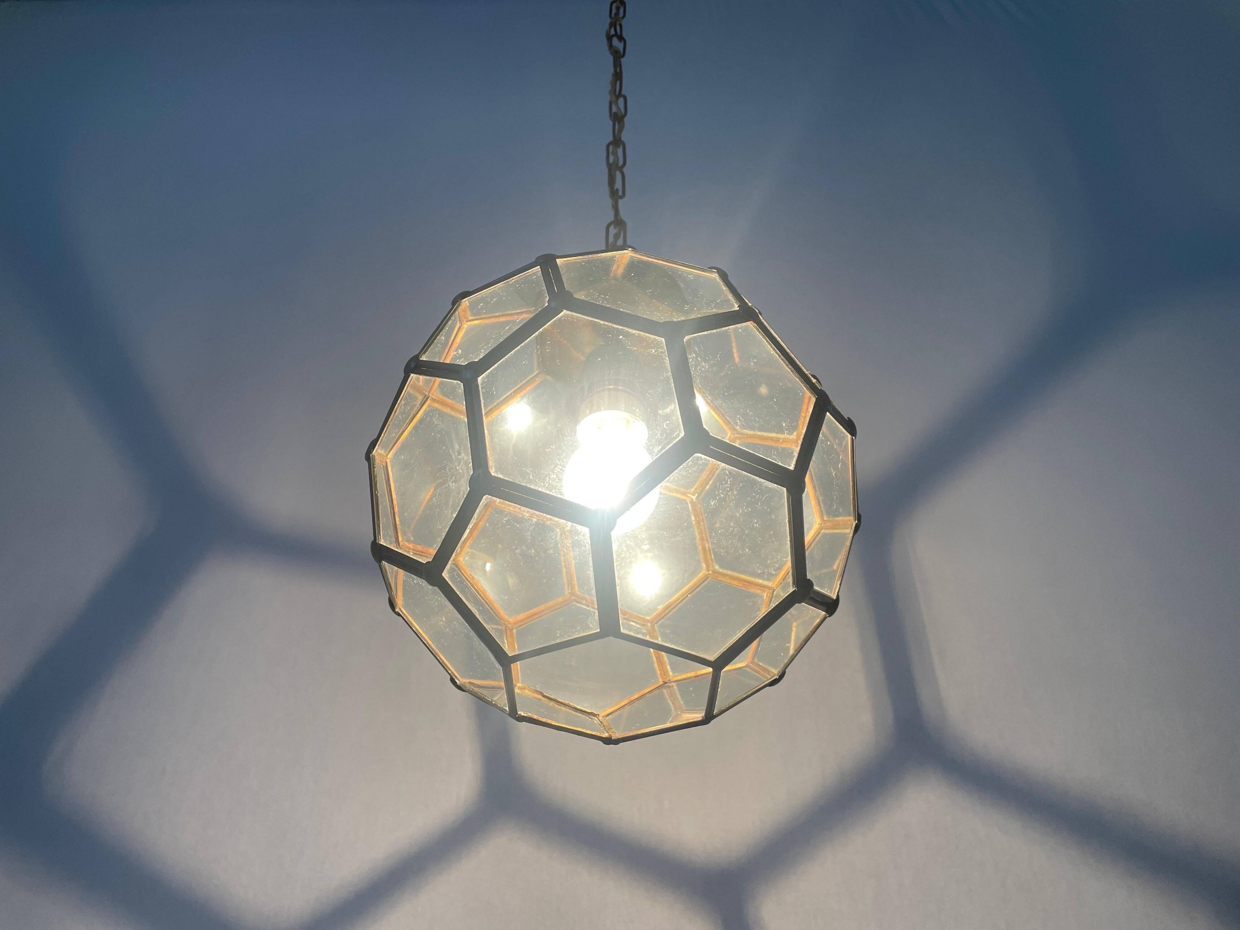 Italian Art Deco glass ceiling light in the shape of a honeycomb, 1950s, Italy.