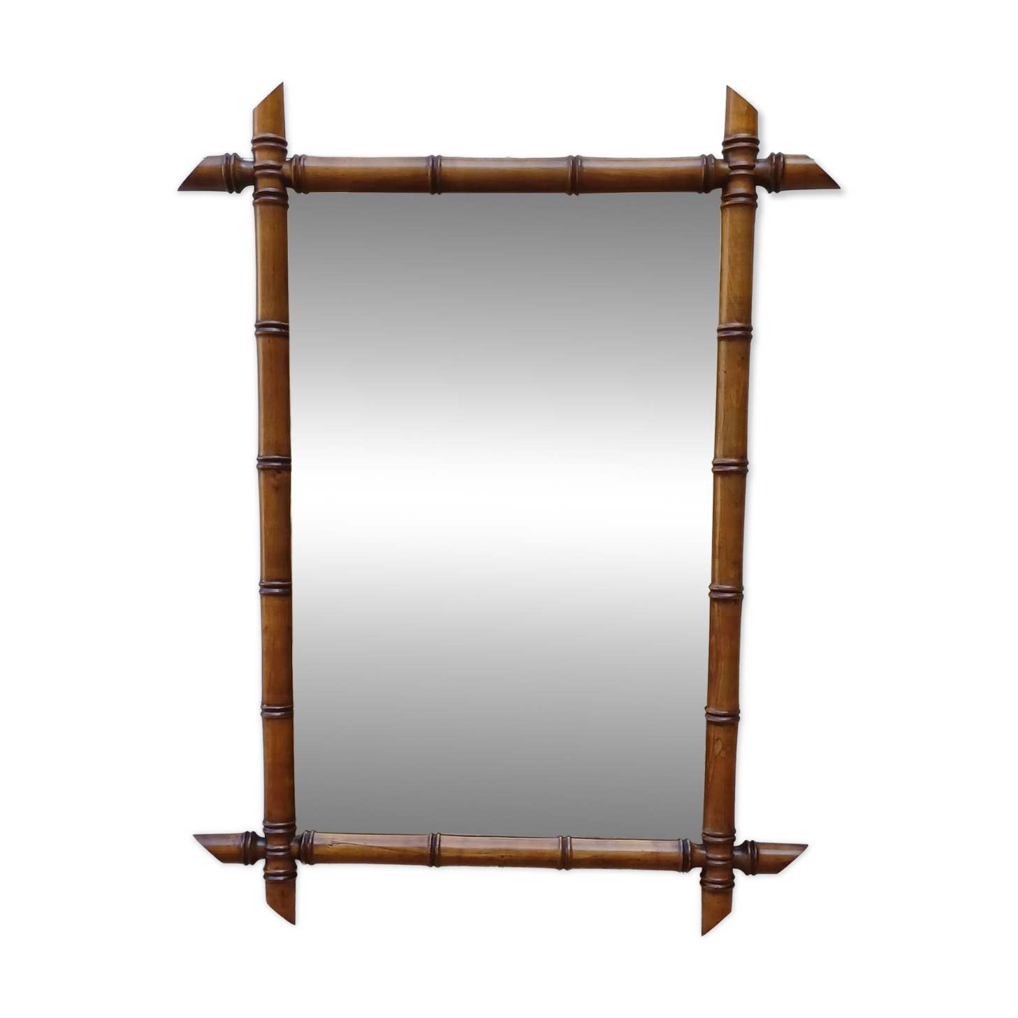Vintage bamboo wood mirror turned colonial spirit (91 x 69 cm)