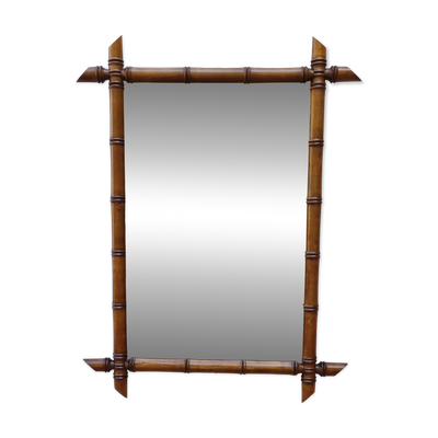 Miroir vintage style bambou en bois tourne esprit colonial ( 91  x 69 cm )