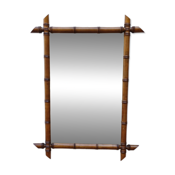 Miroir vintage style bambou en bois tourne esprit colonial ( 91  x 69 cm )