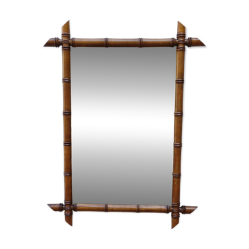 Miroir vintage style bambou en bois tourne esprit colonial ( 91  x 69 cm )