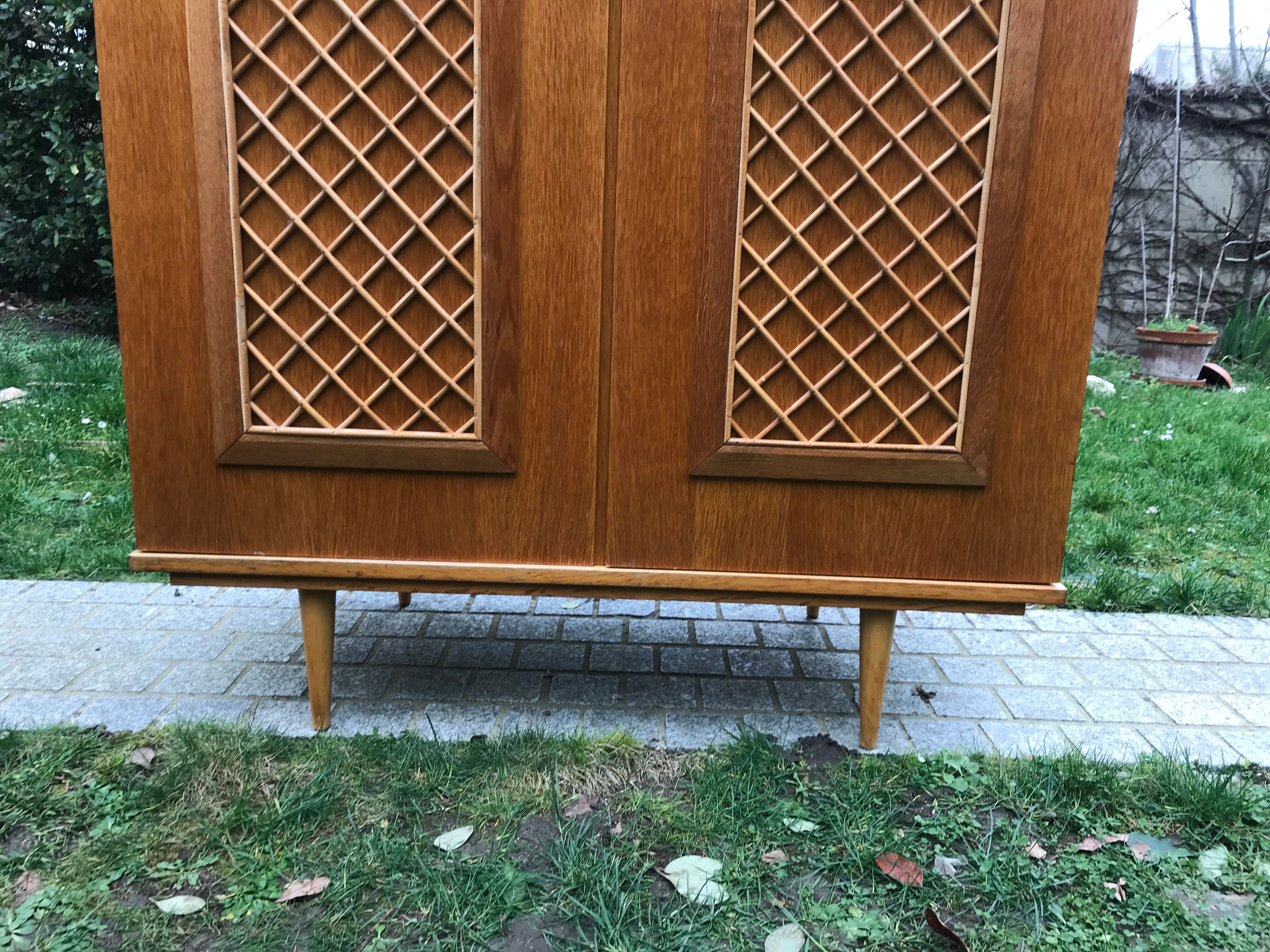 Wooden cabinet and vintage rattan 1950