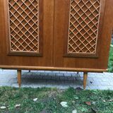 Wooden cabinet and vintage rattan 1950