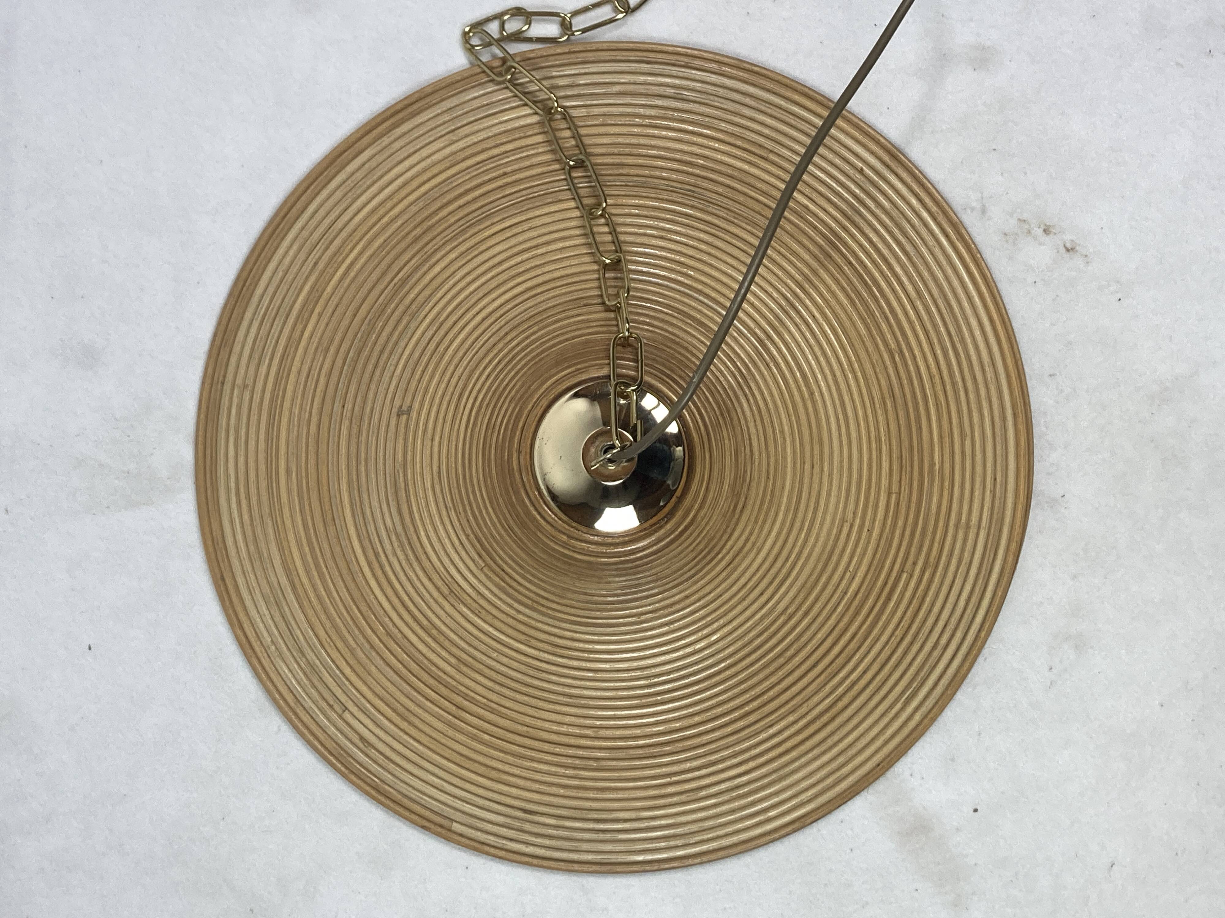 Pencil Reed Rattan Bamboo Hanging Pendant Lamps, Italy, 1970s, Set of 2