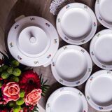 Gien flower service: 6 plates + 1 tureen