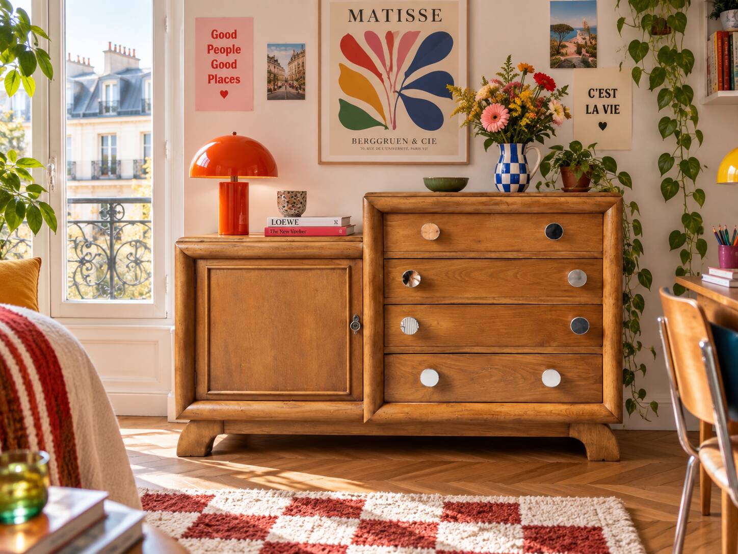 Commode asymétrique art déco chêne brut rénovée