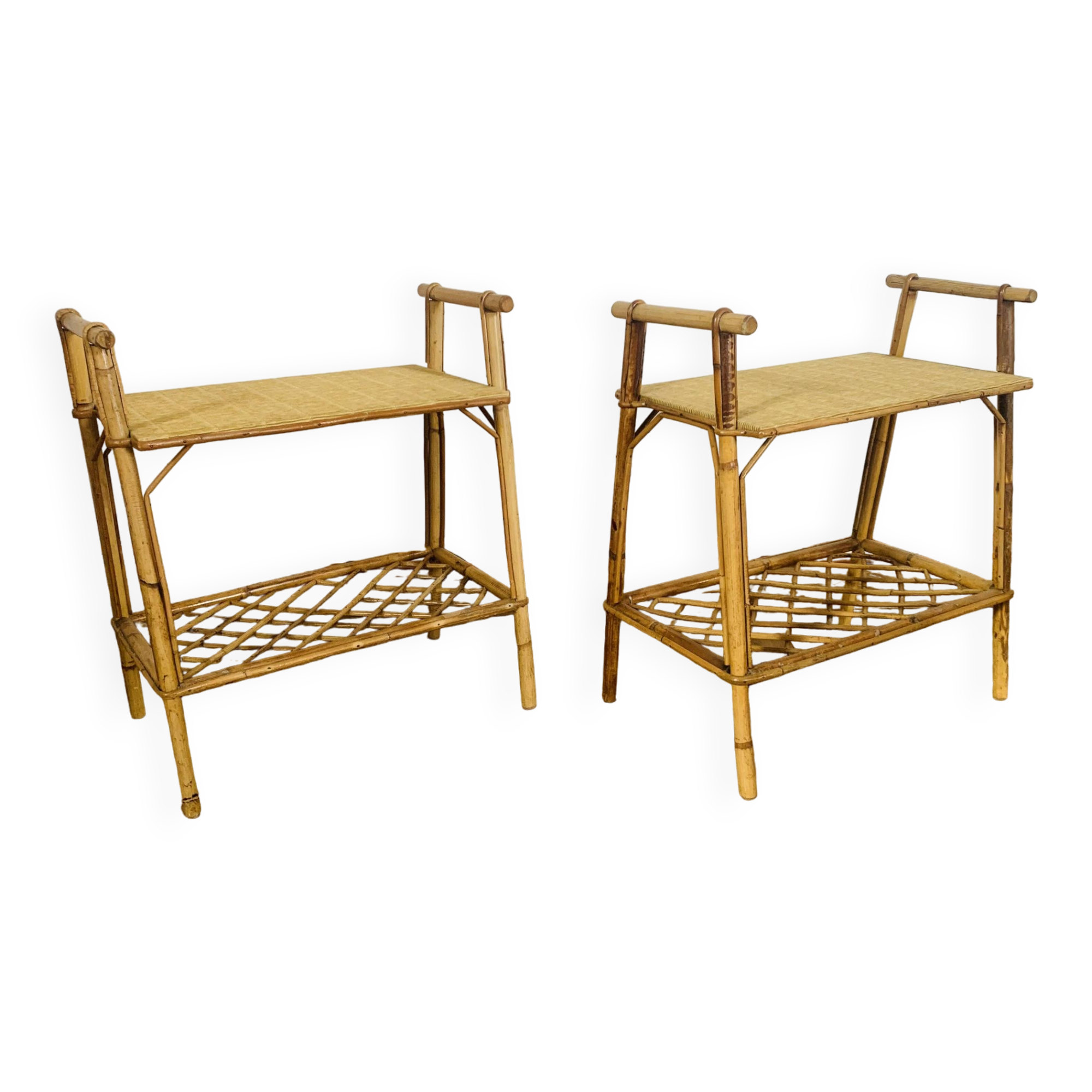 Pair of rattan bedside tables