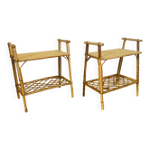 Paire de tables de chevet en rotin