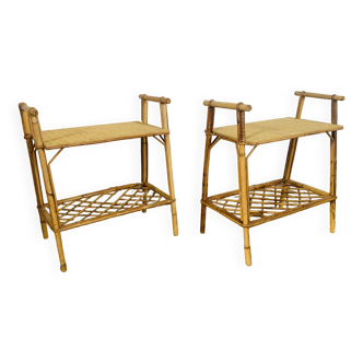 Pair of rattan bedside tables
