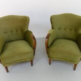 Danish art deco green velvet lounge chairs, 1940s. set of 2