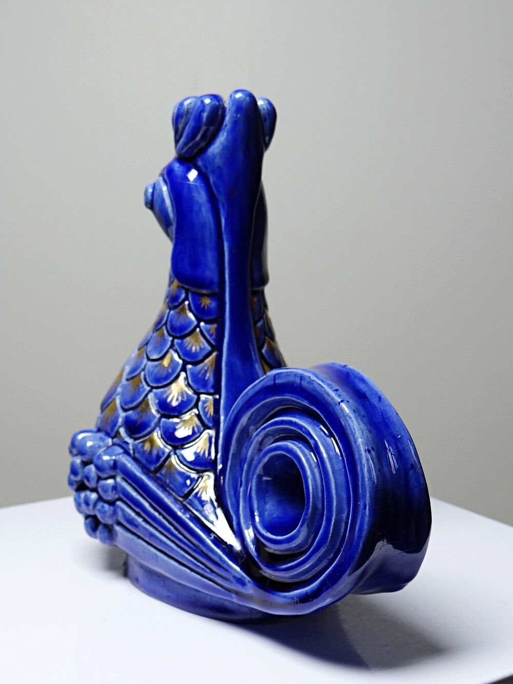 Pair of ceramic glazed candlesticks in the shape of roosters, signed A.G Roger, year 1948.