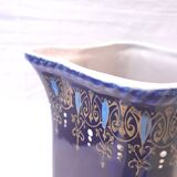 Ancienne Cruche En Faïence Bleu Cobalt Avec Décor Émaillé