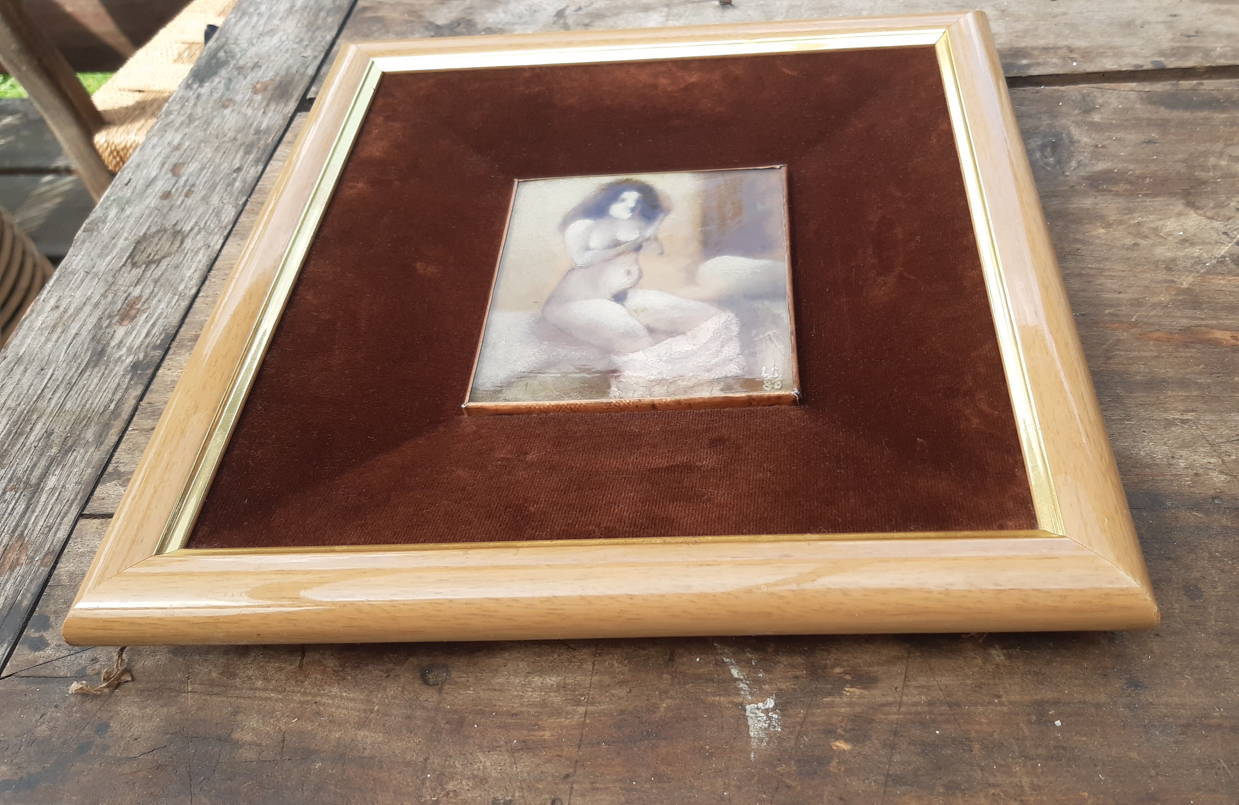 Female nude painting, Painting on copper.