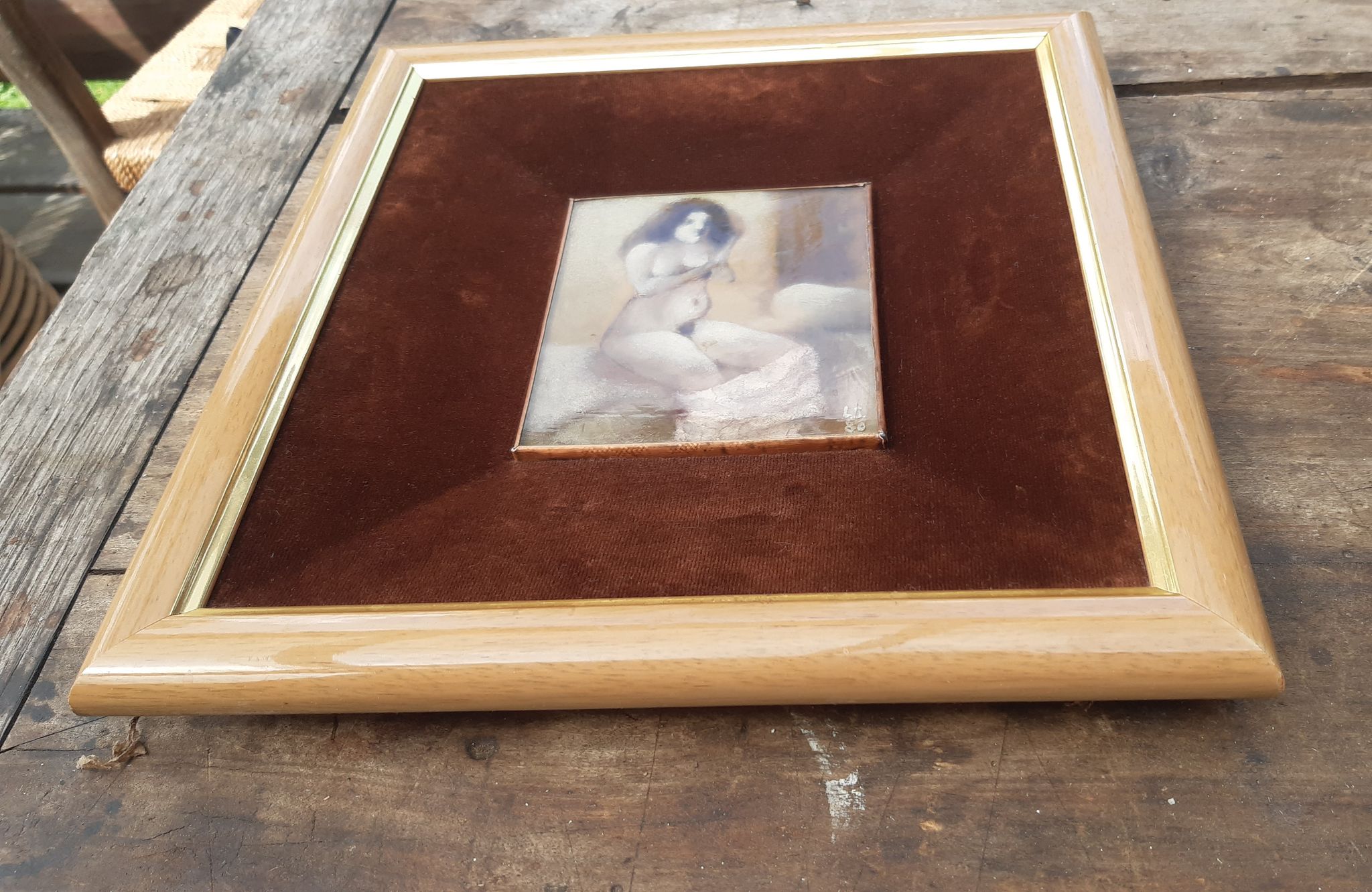 Female nude painting, Painting on copper.