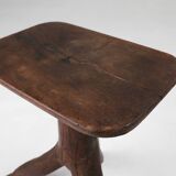 Rustic mid-century wooden stool with legs made of a tree branch, France, 1850