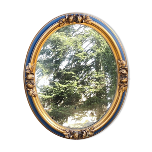 Ancien miroir doré et - bleu