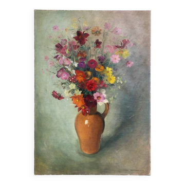 Large oil on canvas signed by Frans Depooter 1943 Bouquet of flowers
