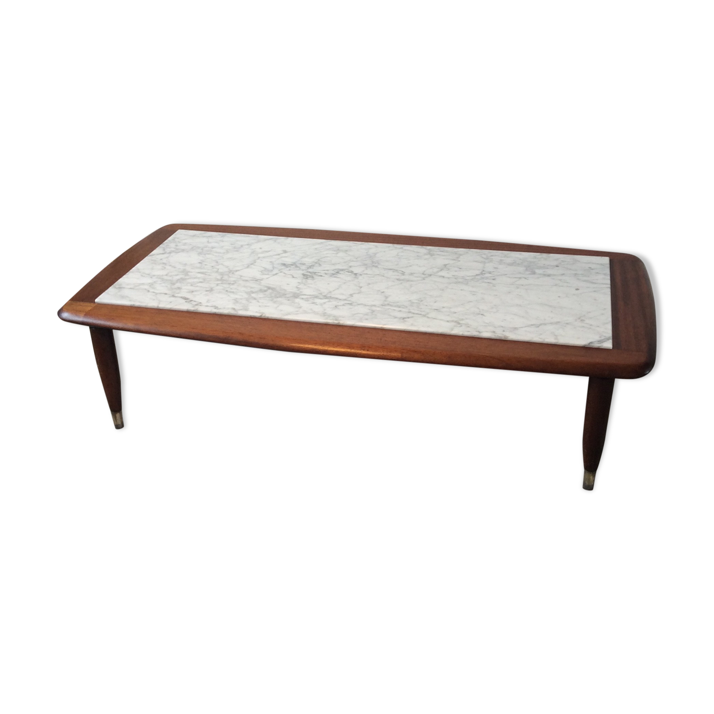 Scandinavian coffee table in teak and white marble