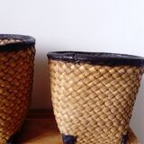 set of 3 nesting baskets in woven bamboo and leather