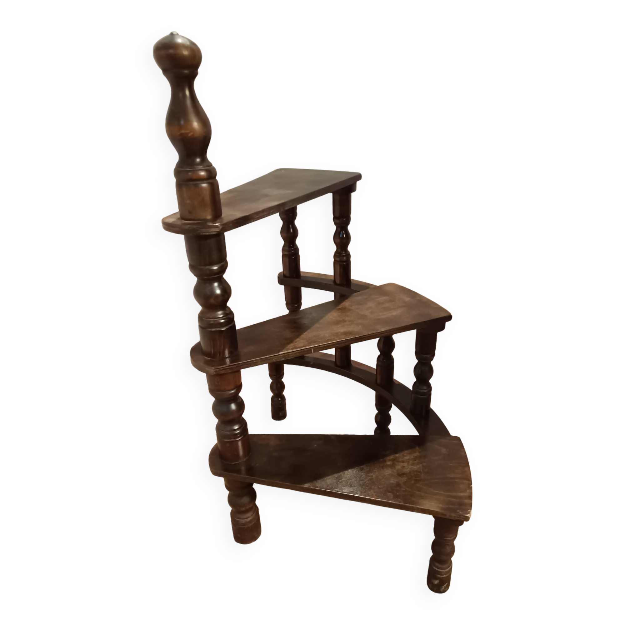 old turned wooden library staircase