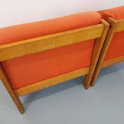 Set of 2 vintage Baumann armchairs in orange fabric and wood from the 80s