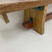 Banc d'école en bois massif vintage, années 1970