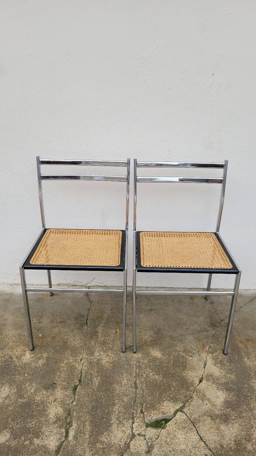 Paire de chaises en métal et cannage style Breuer ,1970