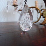 Suspension 5 feux, métal doré, coupelles en verre agrémentées de pampilles en verre