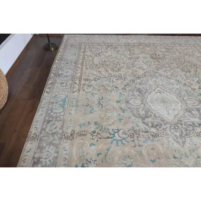 1970s Vintage Persian Handmade Wool Cotton Blue Area Rug 298x384