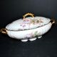 Soupière légumier vintage en porcelaine fleurie et dorure + plat ovale