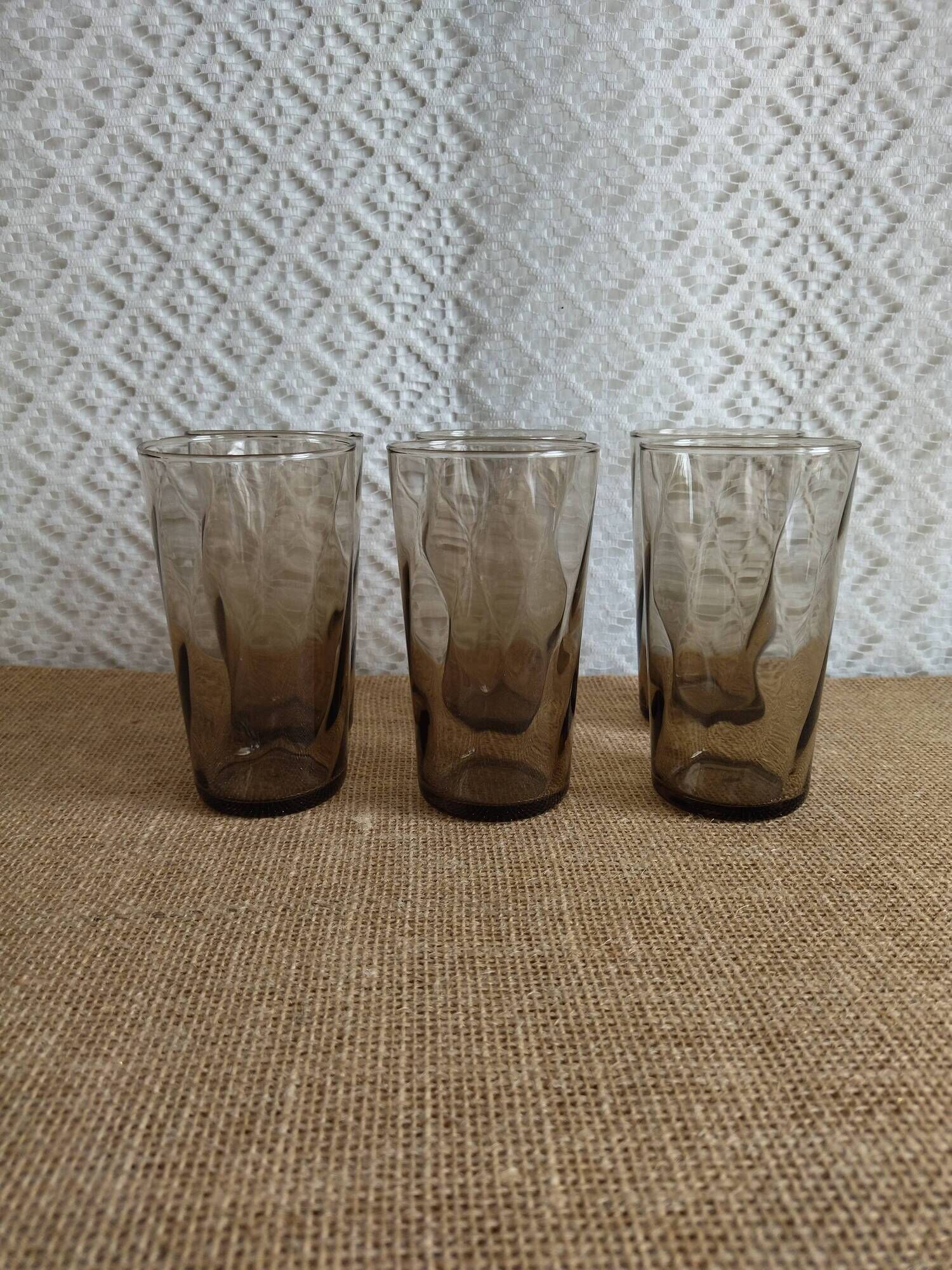Set of 6 large vintage 70s smoked glasses