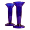 Set of 2 candlesticks or soliflores in molded glass