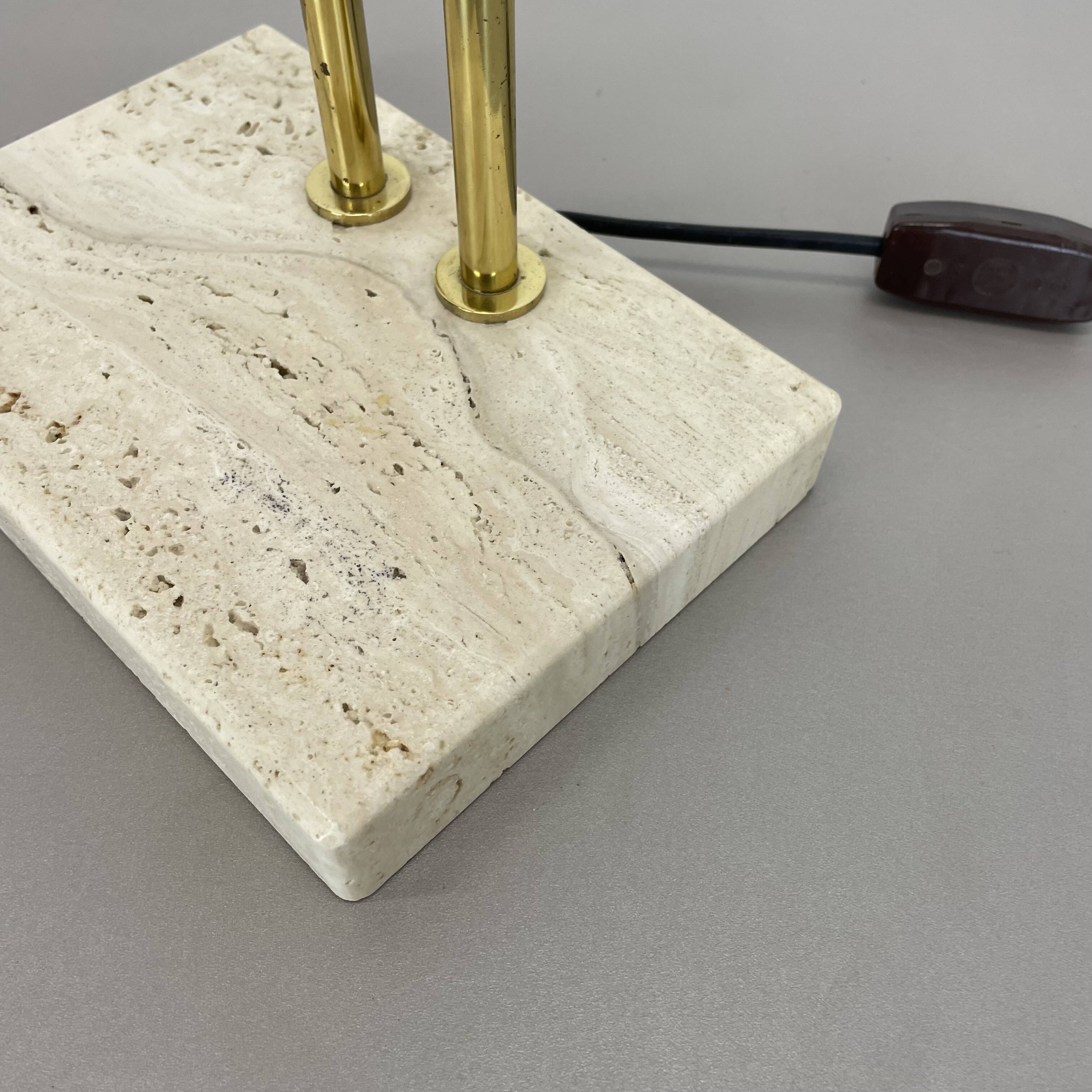 Modernist Travertine and Brass Table Light by Hillebrand Leuchten, Germany, 1980