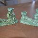 Pair of iridescent green ceramic Art Deco candlesticks