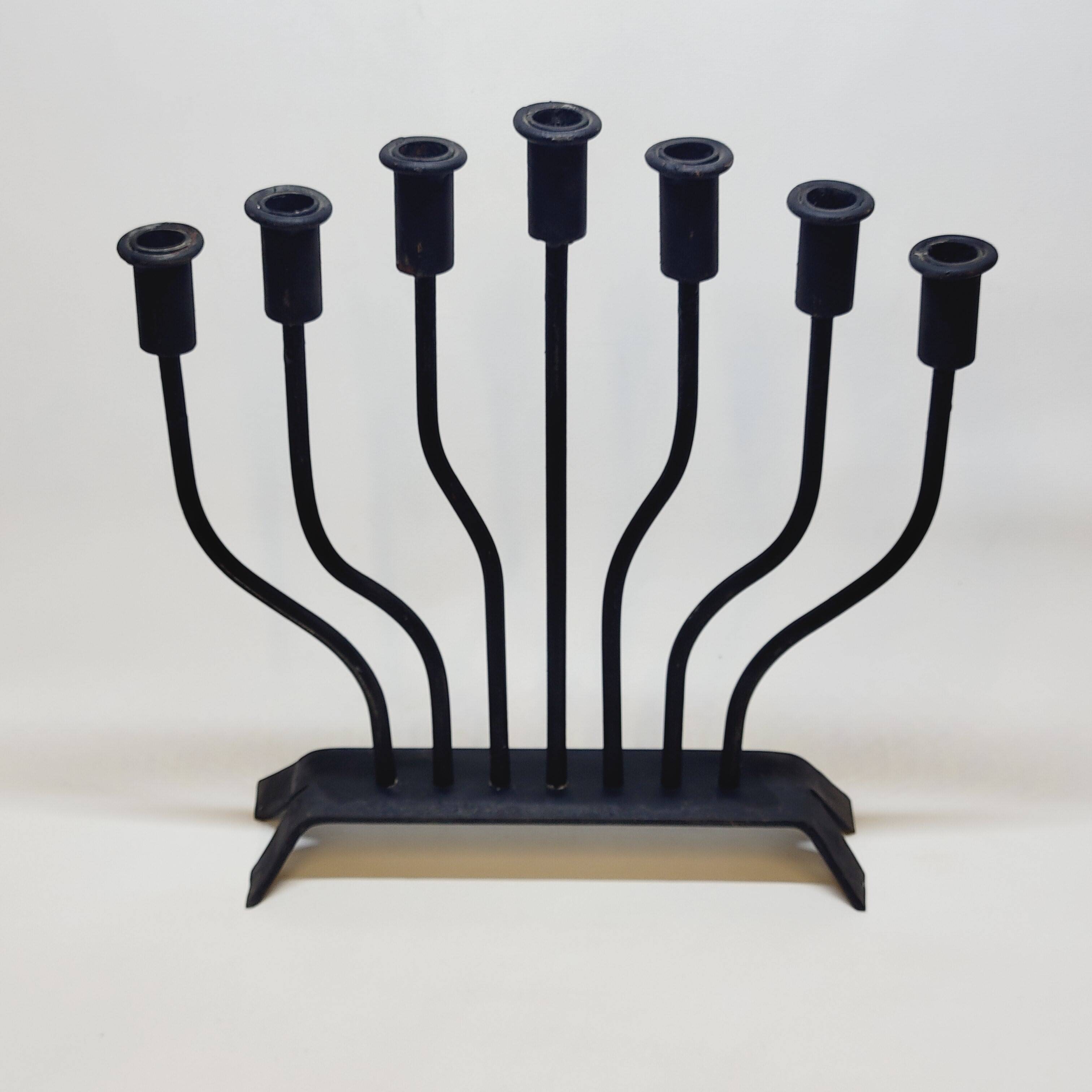 FOLK ART - JUDAICA Menorah Old Candlestick 7 arms of light in wrought iron