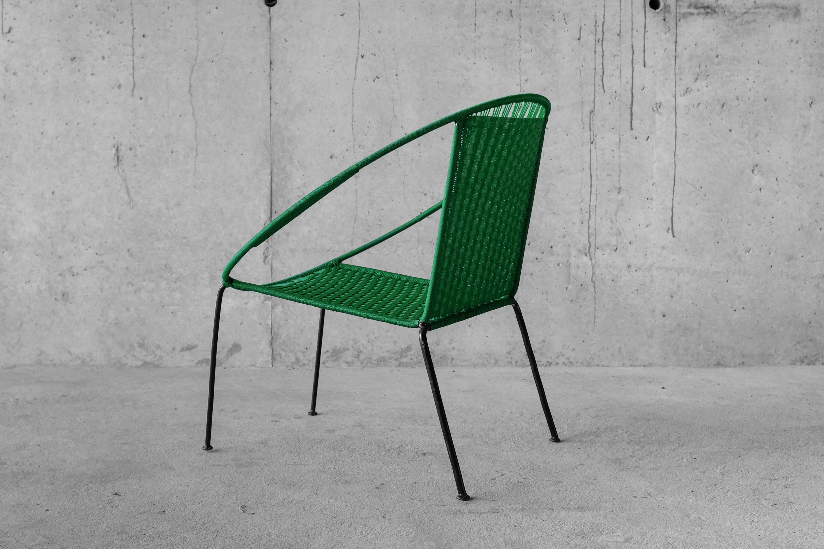 Armchair metal structure and green ropes 1960