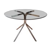 Smoked glass round table and chrome foot