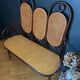 Curved wooden bench with caning, stamped Thonet - model 83 - early.