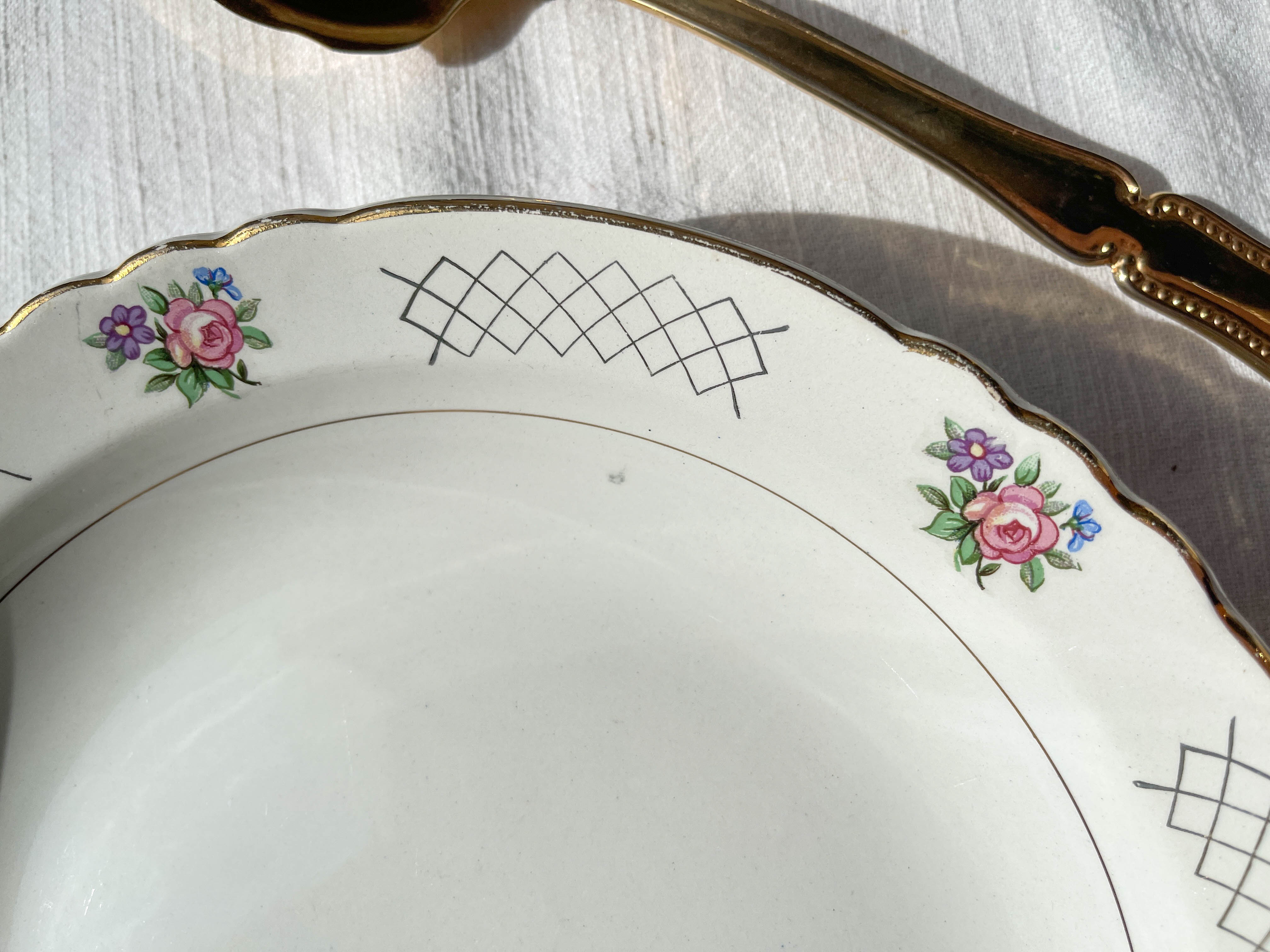 Vintage hollow dish in floral earthenware Moulin des Loups model "Cordoue"