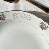 Plat creux vintage en faïence fleurie Moulin des Loups modèle "Cordoue"