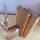 Paire de serre-livres cerfs vintage en chêne massif